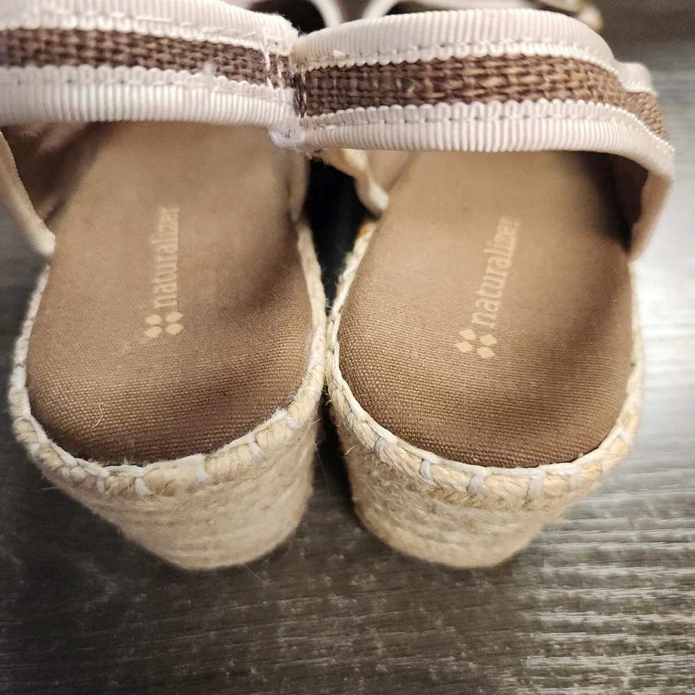 Naturalizer Wedge Sandals Womens Size 7 Brown Canvas Espadrille Slingback Summer